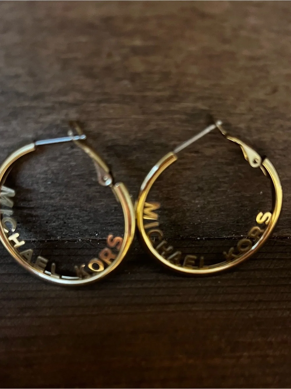 Michael Kors Gold Hoop Earrings with Branded Lettering - Women’s Fashion Jewelry